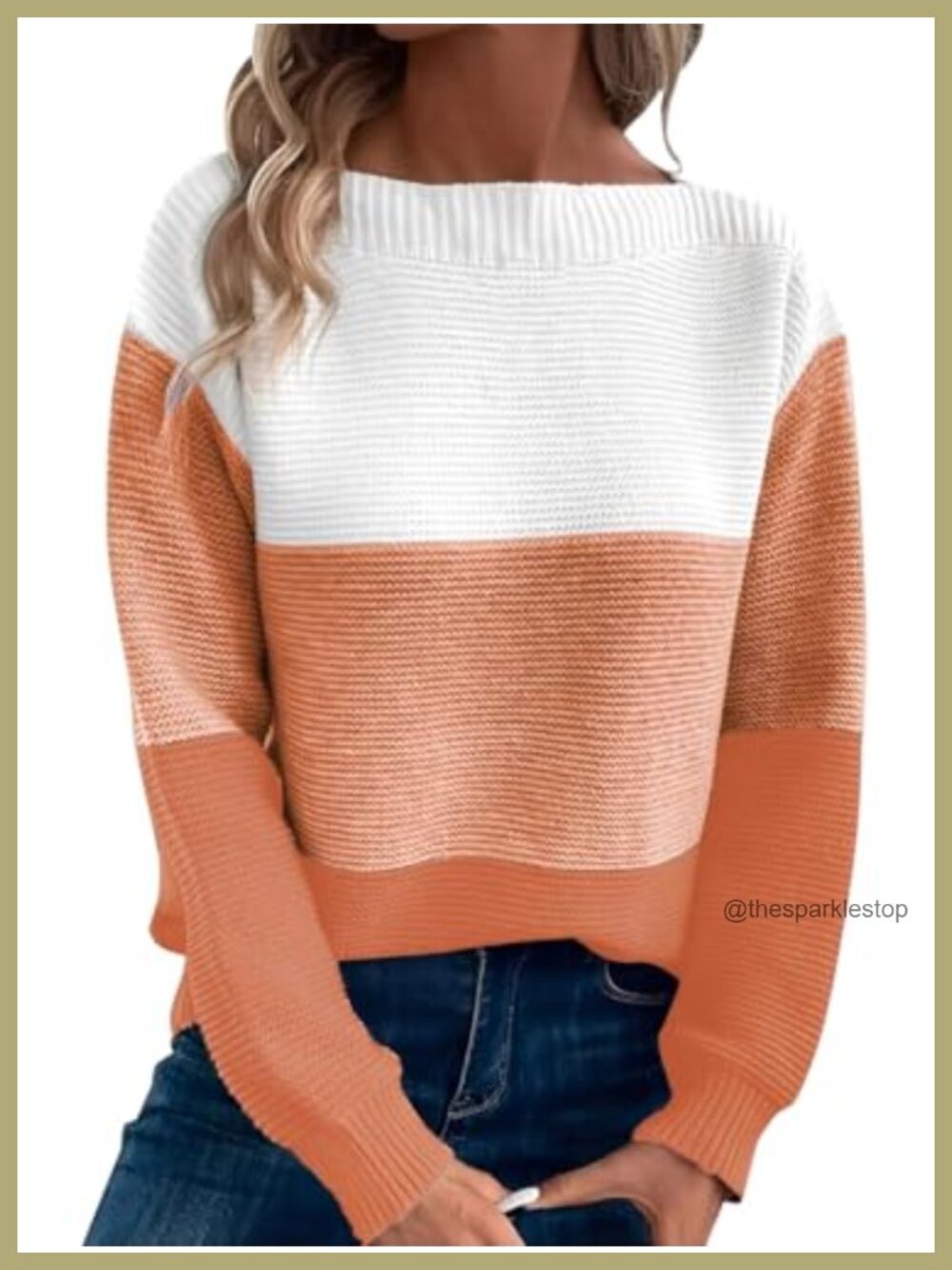 Women's Long Sleeve Crew Neck Color Block Knitted Pullover Sweater